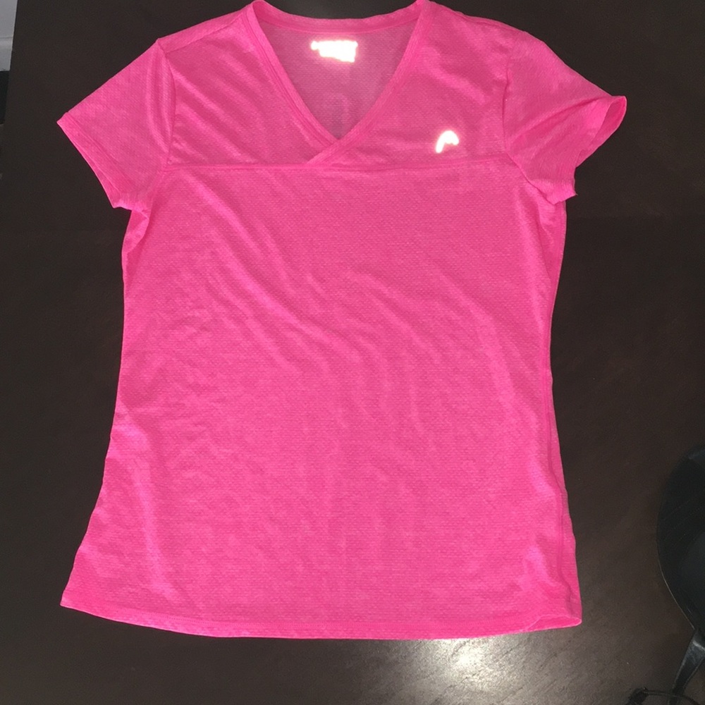 Head neon pink and white v-neck tee Sz Small